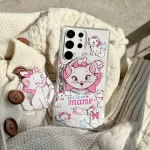 Cute Cartoon Disney Marie Cat Magnetic Bracket Magsafe Wireless Charge Phone Case For Samsung Galaxy S 24 23 22 Puls Ultra Cover
