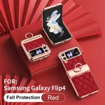 For Samsung Galaxy Z Flip 4 3 Case Luxury PU Leather Hard PC Electroplated Frame Hinge Protection Shockproof Cover Ring Holder