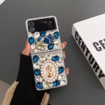Luxury Rhinestone Rose Flower Phone Case For Samsung Galaxy Z Flip 5 4 3 Pearl Goddess Portrait Water Drop Diamond Clear Cover