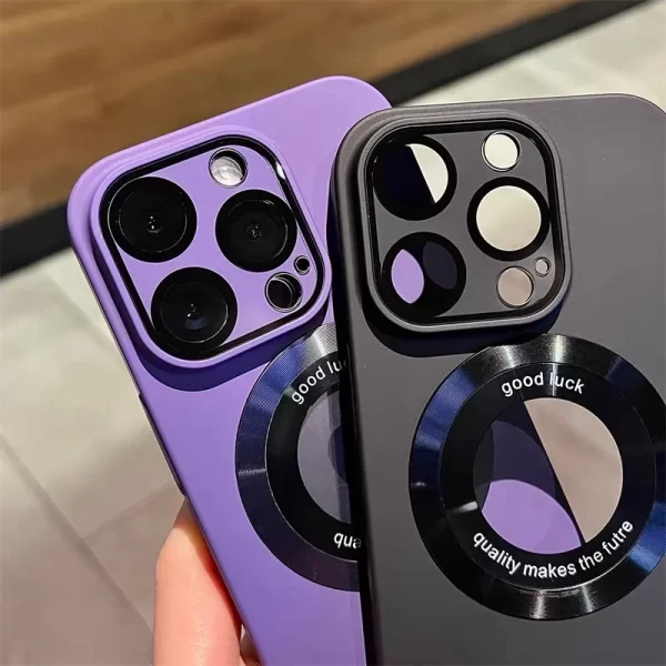 Logo Hole Magsafe Magnetic Case For iPhone 11 12 13 14 15 Pro Max Solid Color Cover For iPhone 15 14 Pro Case With Camera Film - Image 2