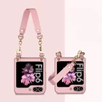 Wrist Strap Chain Phone Case for Samsung Galaxy Z Flip 6 5 4 3 Flip6 Flip5 Flip4 Flip3 5G Plastic Hard Shell Cover