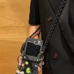 Luxury Crossbody Lanyard Hinge Phone case For Samsung Galaxy Z Flip 5 zflip6 zflip 4 3 Cute Dog Pendant Decoration Folding Cover