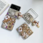 Bling Glitter Diamond Bear Flower Case For Samsung Galaxy Z Flip 3 Zflip4 Z Flip5 Z Flip6 5G Case Luxury Rhinestone Pumpkin Car