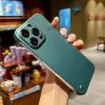 For iPhone 15 14 13 12 Mini 11 Pro XS Max XR X 8 7 Plus SE 2022 2020 Metallic Paint Hard Plastic Slim Frameless Phone Case Cover