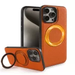 Magnet Ring Stand Genuine Leather Case For iPhone 15 Pro Max 14Pro 13 14 12Pro Magnetic Magsafe Wireless Charging Phone Case