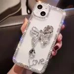 Fashion Cute Love Bow Phone Case For Samsung Galaxy S24 S23 S22 Ultra S21 S20 FE Note 20 10 Plus Clear Bling Diamond Back Cover