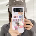 Cute Cartoon Sanrio Hello Kitty Kuromi Phone Case For Samsung Galaxy Z Flip 6 5 Soft TPU Cover For Z Flip 3 4 With Pendant