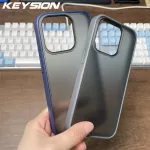 KEYSION Transparent Matte Case for iPhone 15 Pro Max 15 Plus Silicone+PC Clear Shockproof Phone Back Cover for iPhone 14 Pro Max