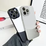 Pu Leather Splicing Trim Plastic Phone Case For iPhone 15 14 Plus 13 12 Pro Max 11 Acrylic Camera Lens Protection Back Cover