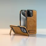 Lnvisible Stand Magnetic Phone Case For iPhone 11 12 13 14 15 Pro Max 14 15 Plus 15Pro Business Leather Stand Phone Case Magsafe