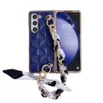 Luxury Leather Wrist Strap Phone Case for Samsung Galaxy Z Fold 6 5 4 3 with Protective Shockproof Adjustable Lanyard Cover