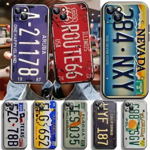 Retro Vintage Old Type License Plate Phone Case For iPhone 14 13 12 11 Pro Mini X XR XS Max SE 7 8 Plus Funda Carcasa Back