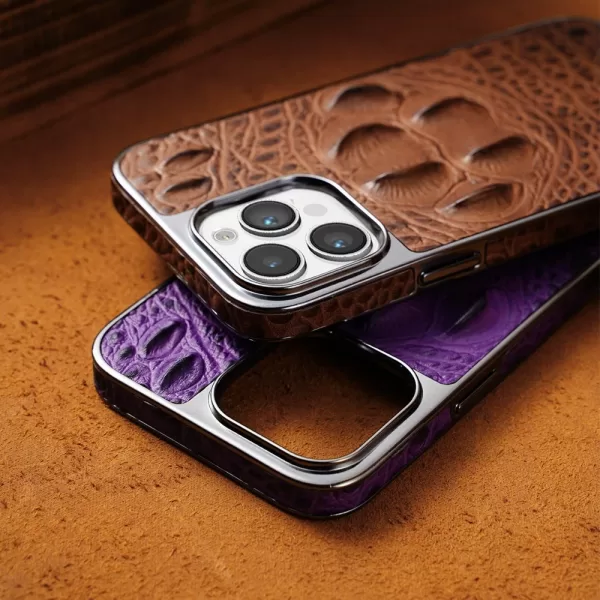 Luxury Business Crocodile Claw Genuine Leather Case For iPhone 16 Pro Max 12 13 14 15 Pro Max 16 Pro Shockproof Cover Phone Case - Image 4