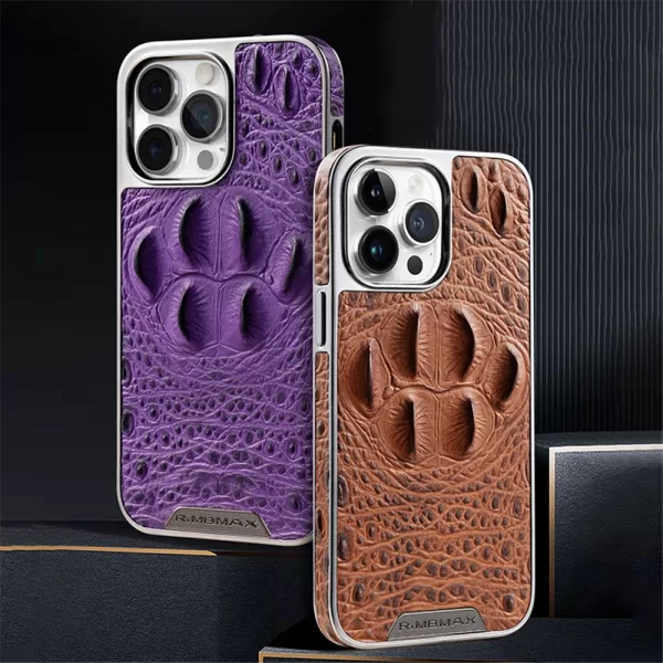 Luxury Business Crocodile Claw Genuine Leather Case For iPhone 16 Pro Max 12 13 14 15 Pro Max 16 Pro Shockproof Cover Phone Case - Image 5