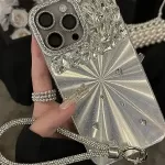 Luxury Glitter Diamond Designer Case for iPhone 15 Pro Max Bling Rhinestones Shiny Strap Phone Cover for iPhone 13 14 Plus 11 16