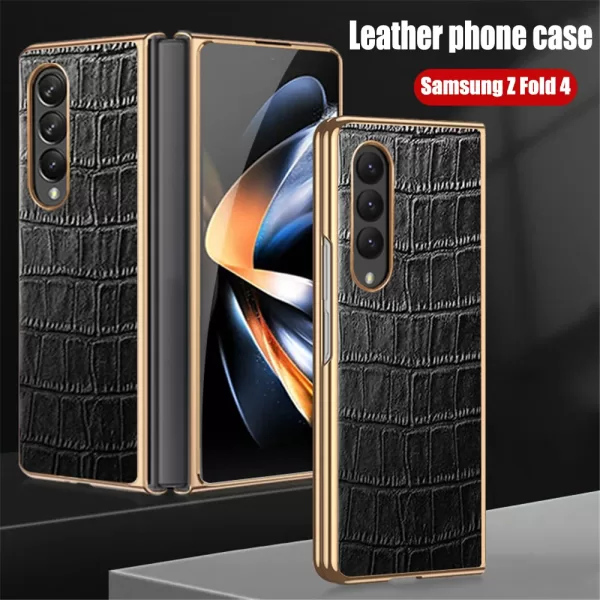 Luxury Plating Leather Case For Samsung Galaxy Z Fold 4 3 5G 360 Full Camera Protection Cover Shockproof Phone Case Coque Funda - Image 2