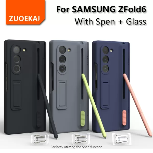 ZUOEKAI For Samsung Galaxy Z Fold 6 ZFold6 Case ZFold 6 Skin Friendly with Tempered Film pen slot and S-Pen stylus Bracket cover