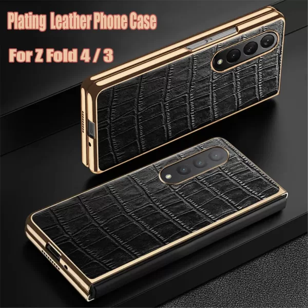 Luxury Plating Leather Case For Samsung Galaxy Z Fold 4 3 5G 360 Full Camera Protection Cover Shockproof Phone Case Coque Funda