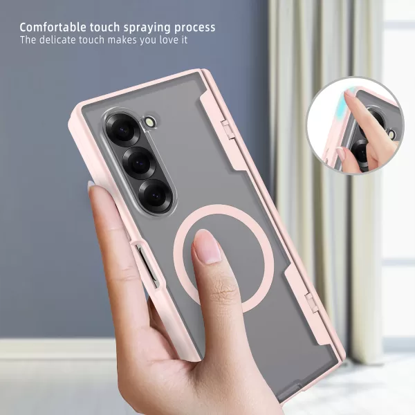 Spring Hinge Matte Transparent Magnetic Wireless Charging Phone Case for Samsung Galaxy Z Fold 6 with Tempered Film Hard Cover