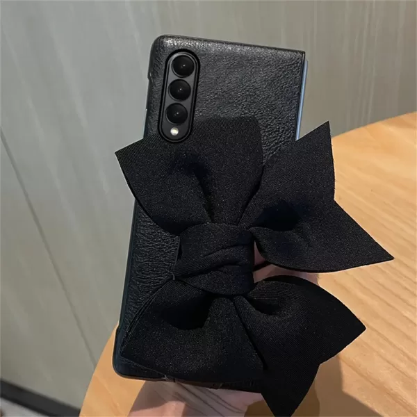 Luxury Fashion 3D Knit Bow Wristband Bracket Portable Phone Case For Samsung Galaxy Z Fold 6 5 4 3 2 5G Shockproof Leather Cover - Image 2