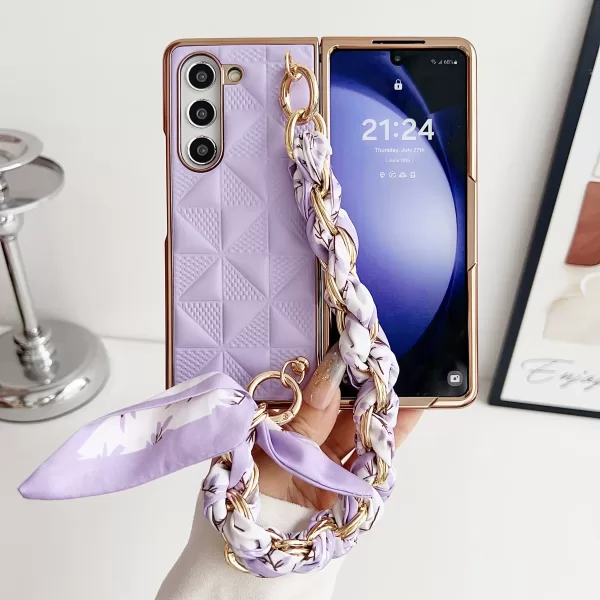 Luxury Leather Wrist Strap Phone Case for Samsung Galaxy Z Fold 6 5 4 3 with Protective Shockproof Adjustable Lanyard Cover - Image 2