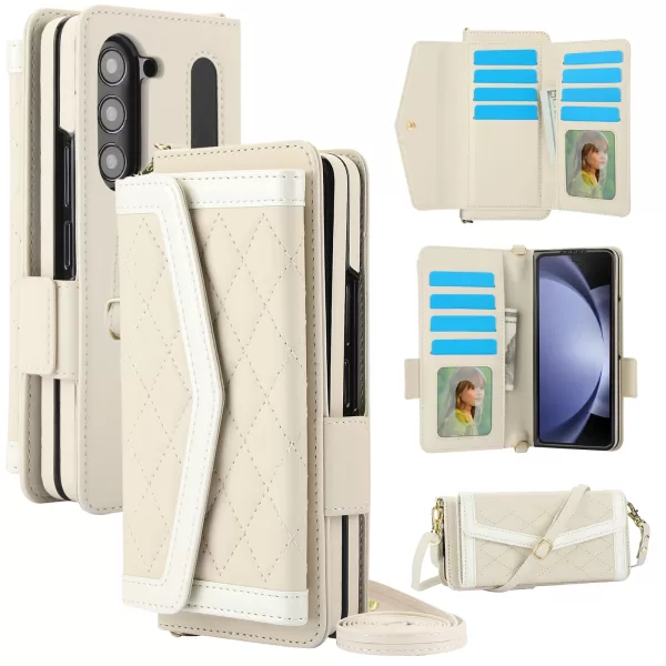 For Samsung Galaxy Z Fold 6 5 4 3 Case Luxury Soft Card Slot Phone Holder Leather Wallet Strap Cover Crossbody Cases Accessories