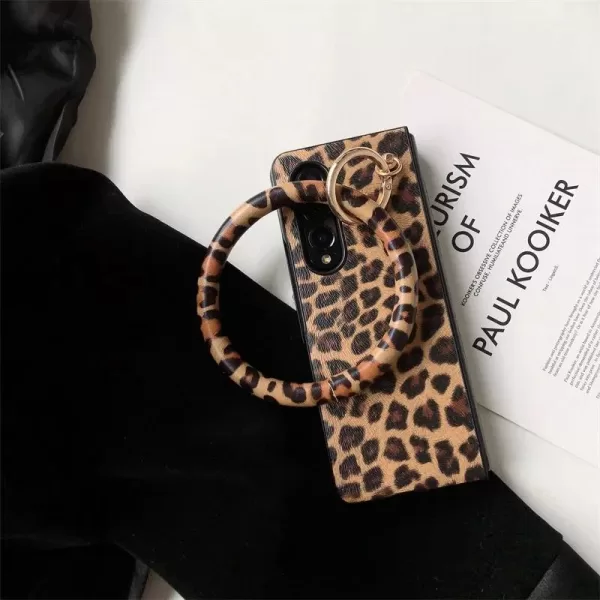 For Samsung Galaxy Z Fold 6 5 4 3 2 5G Fold5 Portable Bangle Big Hand Ring Cover Leopard PU Leather Hard Case Cover - Image 3