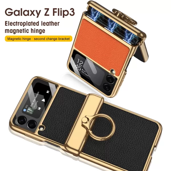 Leather With 360 Ring Kickstand Plating Magnetic Cover, Ultra-thin Screen Protection, For Samsung Galaxy Z Flip 6 5 4 3 Case 5G - Image 2