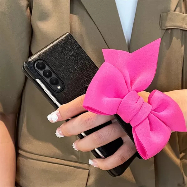 Luxury Fashion 3D Knit Bow Wristband Bracket Portable Phone Case For Samsung Galaxy Z Fold 6 5 4 3 2 5G Shockproof Leather Cover