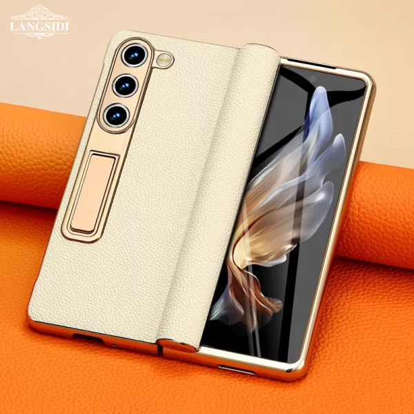 Genuine Leather Case for Samsung Galaxy Z Fold 6 5 4 3 Fold6 Fold5 Fold3 Fold4 Magnetic Hinge Stand Back Cover with Mirror Film - Image 3