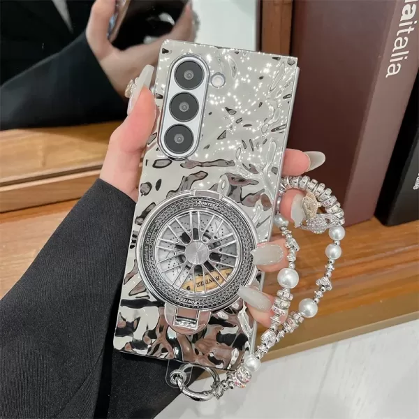 Electroplated Gyroscope Holder Phone Case for Samsung Galaxy Z Fold 6 Fold6 2024Wrist Strap Hard Shell Cover - Image 3