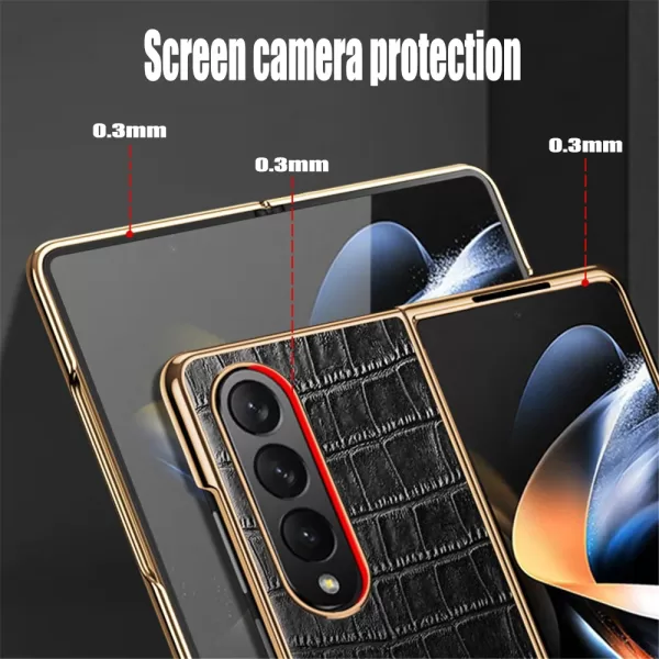 Luxury Plating Leather Case For Samsung Galaxy Z Fold 4 3 5G 360 Full Camera Protection Cover Shockproof Phone Case Coque Funda - Image 3