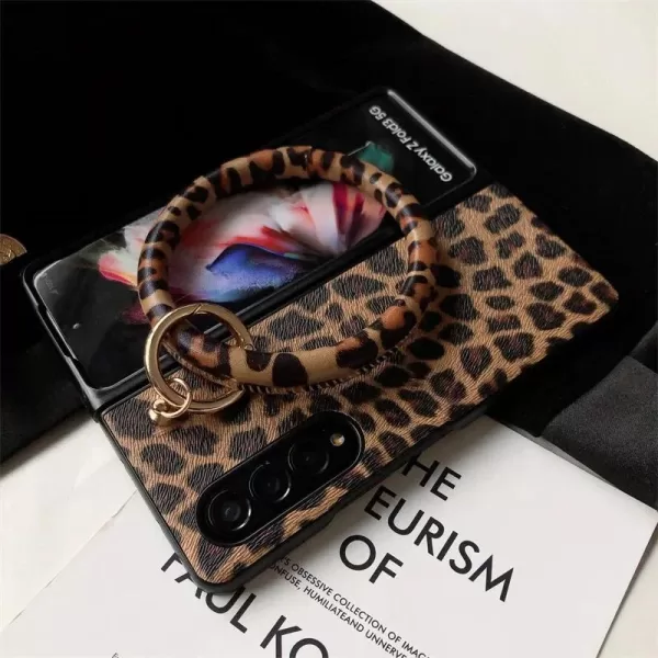 For Samsung Galaxy Z Fold 6 5 4 3 2 5G Fold5 Portable Bangle Big Hand Ring Cover Leopard PU Leather Hard Case Cover - Image 5