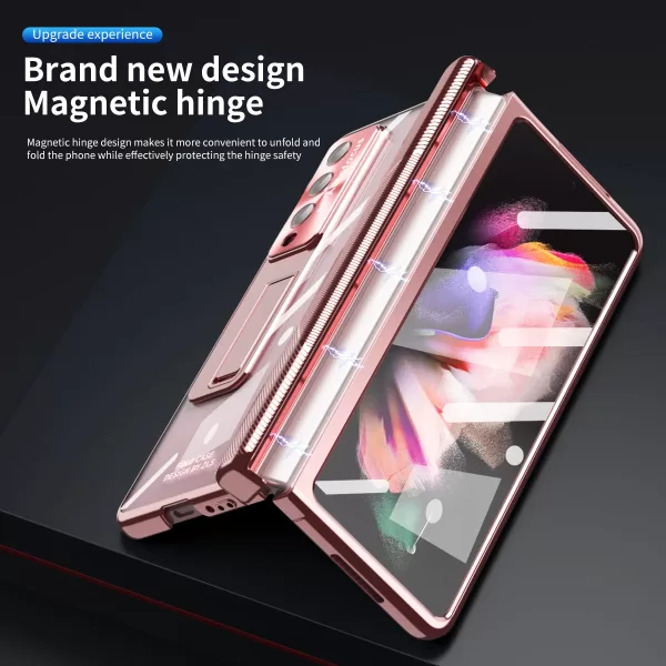 With S Pen Plating Clear Magnetic Case For Samsung Galaxy Z Fold 4 5 G Kickstand 360 Full Screen Protector Phone Cover Z Fold 3 - Image 3