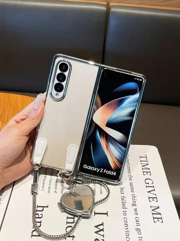 Love Mirror Bracelet Plating Frame Transparent Phone Case for Samsung Galaxy Z Fold 3 4 5 Fold5 Zfold5 Cover - Image 3