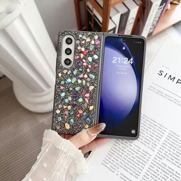 For Samsung Galaxy Z Fold 3 4 5 6 5G Rhinestone Glitter Sequins Trim Soft TPU Frame Shockproof Phone Case Back Cover