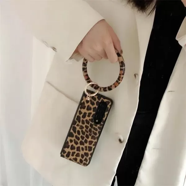 For Samsung Galaxy Z Fold 6 5 4 3 2 5G Fold5 Portable Bangle Big Hand Ring Cover Leopard PU Leather Hard Case Cover - Image 2