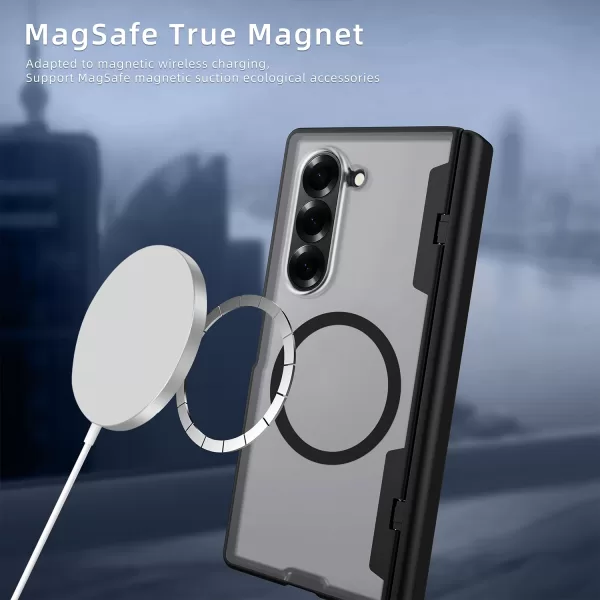 Spring Hinge Matte Transparent Magnetic Wireless Charging Phone Case for Samsung Galaxy Z Fold 6 with Tempered Film Hard Cover - Image 4