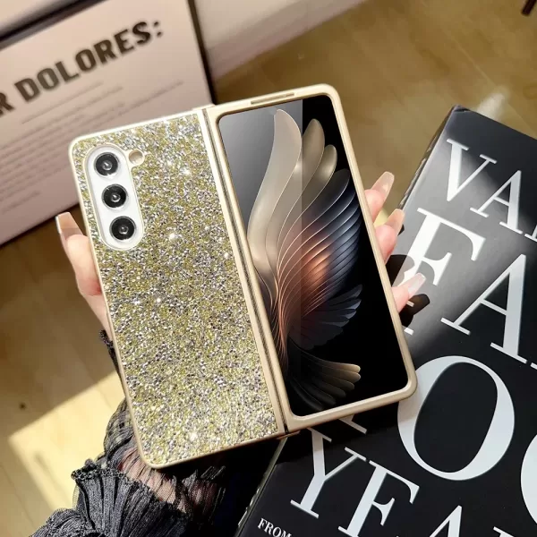 Glitter Sequins Trim Phone Case For Samsung Galaxy Z Fold 6 5 4 3 5G Soft TPU Frame Shockproof Cover B03