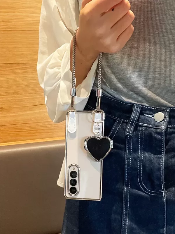 Love Mirror Bracelet Plating Frame Transparent Phone Case for Samsung Galaxy Z Fold 3 4 5 Fold5 Zfold5 Cover - Image 2