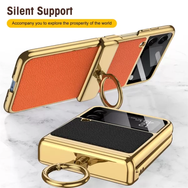 Leather With 360 Ring Kickstand Plating Magnetic Cover, Ultra-thin Screen Protection, For Samsung Galaxy Z Flip 6 5 4 3 Case 5G - Image 4