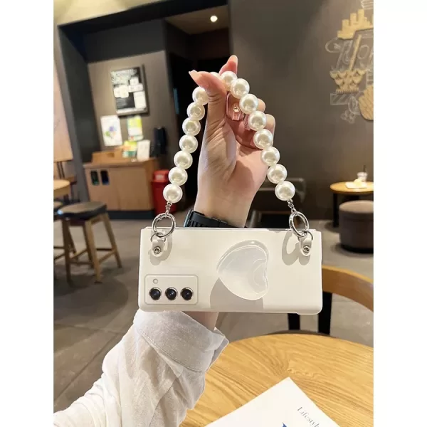 Korean Crystal Love Bracket Pearl Beads Bracelet Hand Chain White Shockproof Case Cover For Samsung Galaxy Z Fold 6 5 4 3 2 5G - Image 3