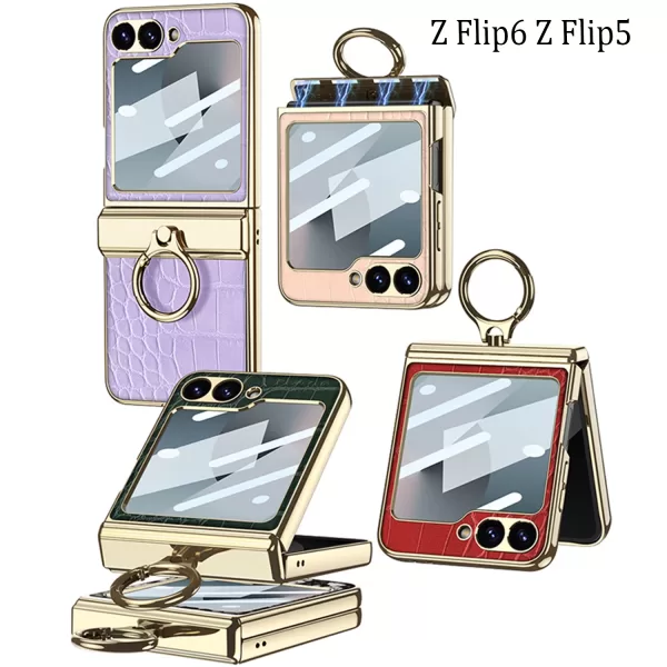 Leather With 360 Ring Kickstand Plating Magnetic Cover, Ultra-thin Screen Protection, For Samsung Galaxy Z Flip 6 5 4 3 Case 5G - Image 6