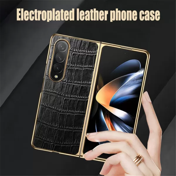 Luxury Plating Leather Case For Samsung Galaxy Z Fold 4 3 5G 360 Full Camera Protection Cover Shockproof Phone Case Coque Funda - Image 4