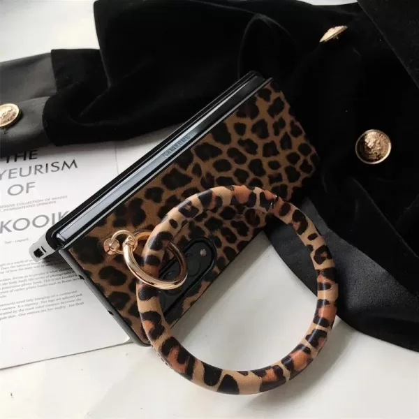 For Samsung Galaxy Z Fold 6 5 4 3 2 5G Fold5 Portable Bangle Big Hand Ring Cover Leopard PU Leather Hard Case Cover - Image 6