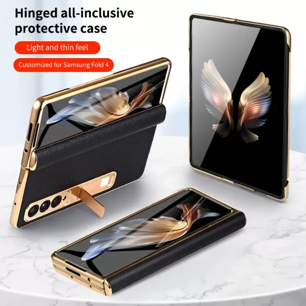 Genuine Leather Case for Samsung Galaxy Z Fold 6 5 4 3 Fold6 Fold5 Fold3 Fold4 Magnetic Hinge Stand Back Cover with Mirror Film - Image 2