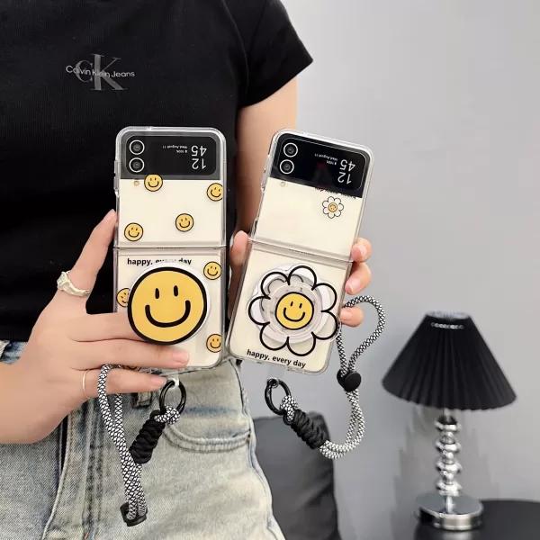 Smile Face Flower Magnetic Transparent Folding Phone Case For Samsung Galaxy Z Flip 6 5 4 3 Full Cover - Image 3