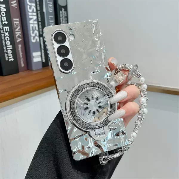 Electroplated Gyroscope Holder Phone Case for Samsung Galaxy Z Fold 6 Fold6 2024Wrist Strap Hard Shell Cover - Image 4