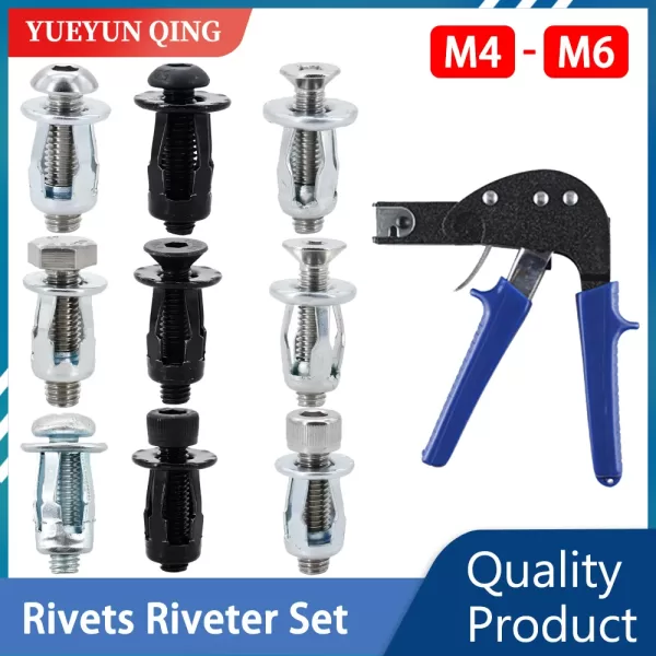 50Pcs Petal Shape Metal Rivets Jack Nut With Riveter Gun Tool Panel Clamp Lock Expansion Screw Bolt Licence Fix Rivnut M4 M5 M6