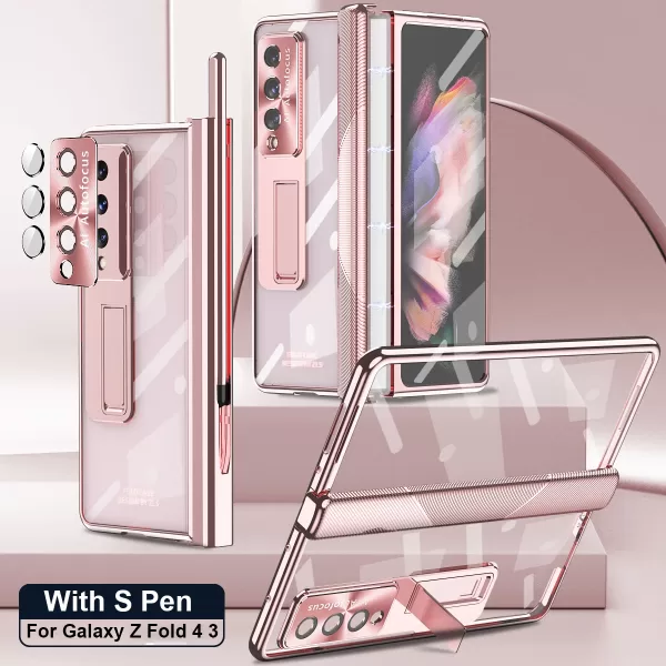 With S Pen Plating Clear Magnetic Case For Samsung Galaxy Z Fold 4 5 G Kickstand 360 Full Screen Protector Phone Cover Z Fold 3